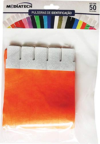 Tecnomidia 39225300, Pulseira Identificação, Laranja Fluor, Multicolor, pacote de 50