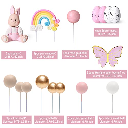 25Pcs Bunny Cake Topper With Colored Eggs Butterfly Balls Cake Decorations Happy Bunny Birthday Cake Topper For Spring Birthday Baby Shower Party Decorations Party Bunny Themed Party Supplies #TOP1