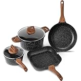 ESLITE LIFE Nonstick Cookware Sets, 6 Pcs Granite Coating Pots and Pans Set Kitchen Cooking Set, Compatible with All Stovetops (Gas, Electric & Induction), PFOA Free