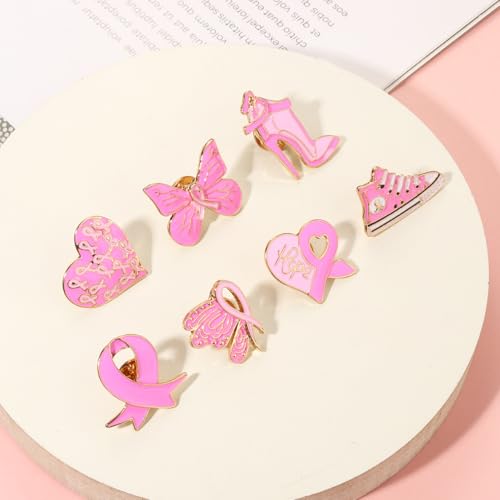 Image of Breast Cancer Awareness Pins for Women Enamel Pink Ribbon Lapel Pins Fight Breast Cancer Brooches Heart Hope Butterfly Brooch Pins Breast Cancer Awareness Jewelry Accessories Outfits
