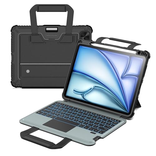 Nillkin Carry Go Keyboard Case for iPad Air 11-inch (M3/M2)& Air 5th/4th Generation with Handle, iPad Pro 11(1st/2nd/3rd/4th Gen) Rugged Case with Detachable Keyboard, Trackpad, 7-Color Backlit, Black
