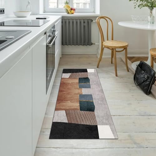 Alfombra de pasillo de 70 x 110 cm decoración hogar alfombra larga antideslizante gris marrón 5