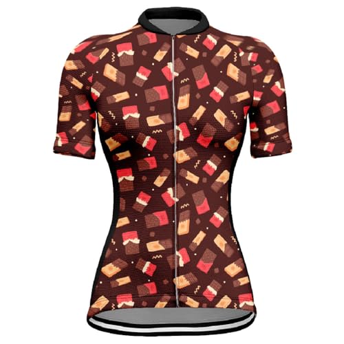 Mateju Maillot Ciclismo para Mujer, Chocolate Ropa Ciclismo Exterior Cómodo Transpirable, Verano Secado Rápido Camisetas Manga Corta Camiseta Elástico (Estilo 2,L)