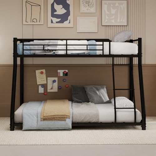 PUGSDRLY Lit Superposé 3 Places en Fer avec Barrières de lit Haute,Silent Pad,Lit Superposé Enfants 90x190 et 140x190 avec Escalier Incliné,pour Enfants...