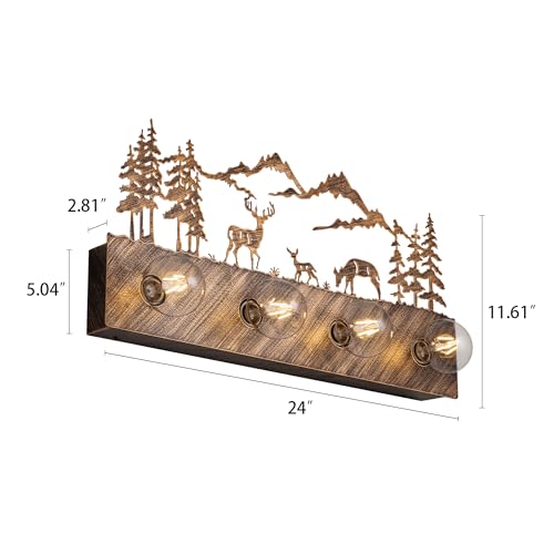 Image of TOCHIC Rustic Bathroom Vanity Light Over Mirror, 4 Lights Farmhouse Light Fixtures for Makeup Shaving, Dimmable Western Deer Sconces Wall Lighting for Mirror Cabinets, Powder Room, 24 inch L