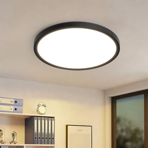 CBJKTX Lámpara de techo LED lámpara de baño y pasillo 18 cm pequeña plana IP44 redonda 3000 K blanco cálido 15 W para cocina baño y pasillo