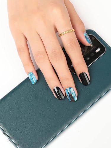 Kalolary Semi Cured Gel Nail Stickers, Starry Night Sky Full Wrap Nail Gel Polish Strips, Brighter Adhesive Real Gel Nail Polish Stickers for Birthday Gift(UV/LED Lamp Required)