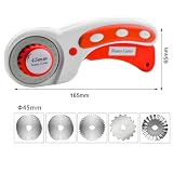 Nóż obrotowy do tkanin, 6 sztuk, 45 mm, z 5 dodatkowymi ostrzami, ergonomiczny uchwyt, do tkanin, skóry, rękodzieła, szycia, pikowania, obrotowego frezu do tkanin (czerwony)
