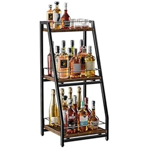 Nuovoware Armario Licores Mini Bar Escalonado 3 Niveles, Estantería Vino Pie Whisky, Estante Esquinero para Botellas de Licor con Rejas y Cajón Deslizable para Cocina, Comedor y Sala de Estar, Negro