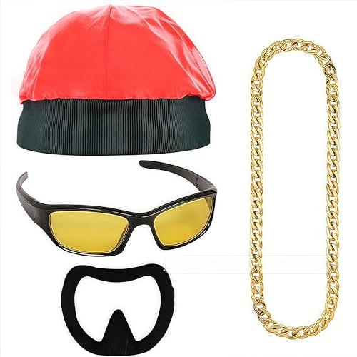 CARxlythic Déguisement de Chanteur Fou pour Adultes - Kit Fête Halloween Complet avec Haut-de-Forme, Lunettes, Barbe et Collier pour Cosplay et Soirées