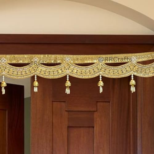 Image of Handmade Door Hanging Gold Lace Door Bandarwal Toran,Diwali Ganesh Pooja New Year Inauguration Wedding Festival Home Decor,Wall Decoration (38 Inch X 8 Inch)