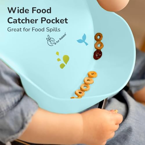 Image of R for Rabbit Safari Silicone Bib for Baby Food Feeding BPA Free, Adjustable Straps Waterproof Built-in Food Pocket Mess Free Ideal for Babies 6 to 36 Months