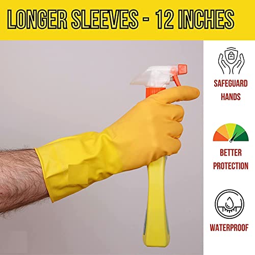 Image of Reusable and Washable Dish washing /Kitchen /Industrial /Gardening Rubber Latex Hand Cleaning Gloves For Men Women 12 Inches Long (Large, 4)