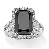 DOCCESTU 925 Sterling Silver Shiny All Diamond Ring Square Cut Black Onyx and Diamond Cubic Zirconia Engagement Ring Handmade Men's Jewelry Ring Women's Single Stone Ring Size 6