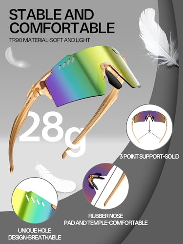 SCVCN Cycling Sunglasses for Men Women, UV400 Sports Sunglasses with HD TAC Lens, 28g Lightweight TR90 Frame, Adjustable Nose Pad & Airflow Vents for Running 08 — view 3