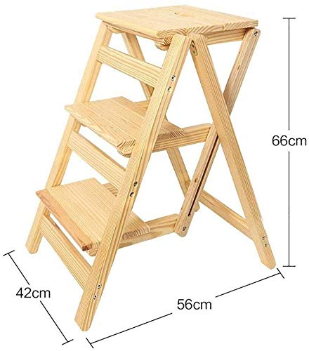 Taburete de madera maciza plegable portátil beige multifunción con escalera de hogar 3