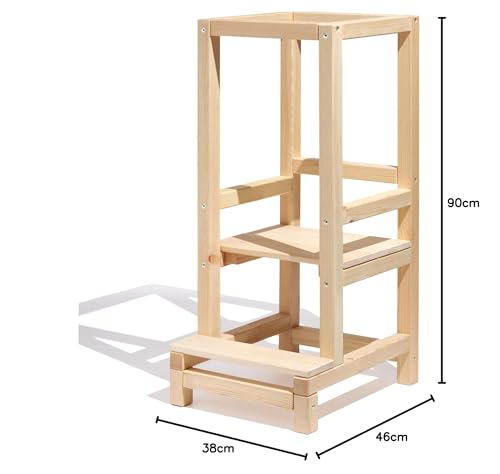 Foto von FIDEMUS Lernturm für Kinder Küchenhelferturm Lernstuhl Fi-1 Kinderstuhl Küche Kitchen Helper Schemel Kinderhocker Montessori Küchenturm Möbel Lerntower, 90cm