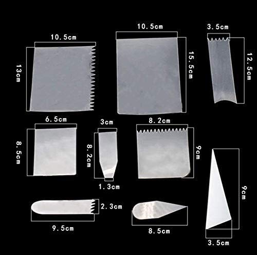 Image of Dough Bench Scrapper, Smoother Icing Fondant Smoothner Different Shapes Set of 9-Pieces Like Zig Zag /Plane Designs, Fondant Mousse Scraper - PVC - Transparent Color (White)