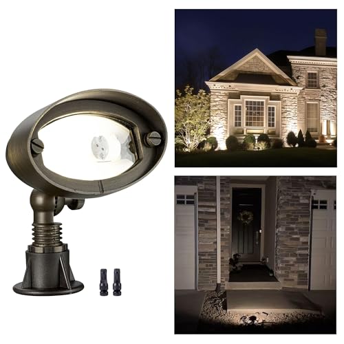 Gardenreet Solid Brass Flood Light - Low Voltage LED Wall Wash Landscape Light, 12V Outdoor Hardwired Waterproof, Bronze Angle Adjustable Lighting for Garden Tree Yard Wall Without G4 Bulb