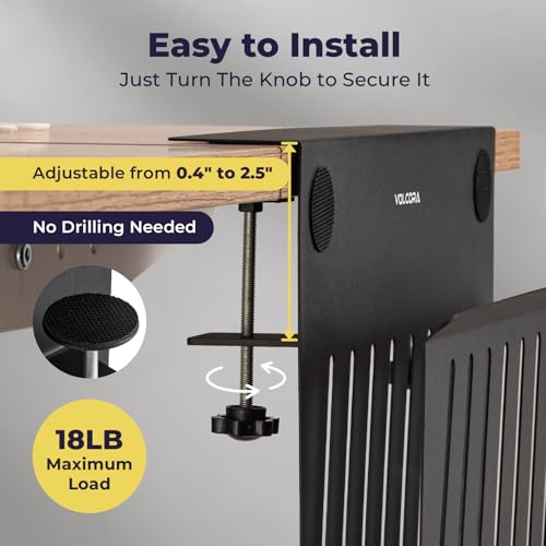 Volcora Armazenamento lateral de mesa, suporte para laptop sob a mesa, organizador de mesa sem furad