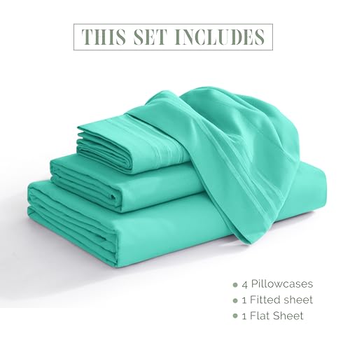 Elegant Comfort Luxury 1500 Premium Hotel Quality Microfiber 4-Piece Sheet Set - Soft, All Around Elastic 18-24 Inches Deep Fitted Sheet - Extra Deep Pocket Sheets, Full, Paradise Teal