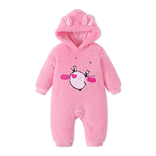 Image of PatPat Care Bears Baby Infant Girls Bodysuit Snowsuit Bear Ear Hooded Jumpsuit Warm Fleece Long Sleeve Winter Romper