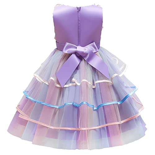 Nnjxd Girl Dress Kids Ruffles Lace Party Wedding Dresses Size (120) 4-5 Years Flower 736 Purple #TOP1
