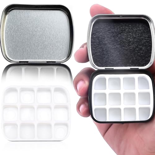 2 Pcs Empty Watercolor Palette Metal Mini Empty Watercolor Tin with Lid Paint Palette Watercolor Tray Palette Small Painting Tray Palette Containers for Artists, Students & Kids(Black)