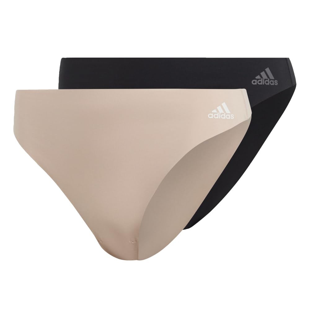 adidas Women's Micro Flex Thong Panty Underwear, Black Forge Iron/Peach Whip White, S