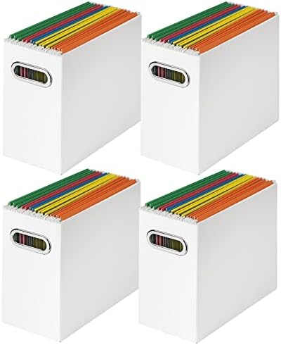 Tunnkit File Organizer, Cardboard File Box for Letter Size Hanging File Folder Storage, Collapsible Hanging File Organizer with Handles for Office/Home/School, White, 4 Packs