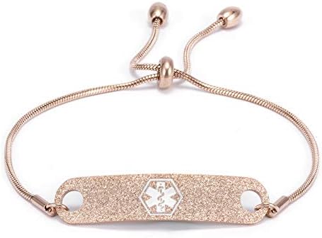 Personalized Rose Gold Medical Alert ID Bracelets for Women Custom Adjustable Chain Emergency Health Awareness Bracelet for Girls, 5-8.8 inch