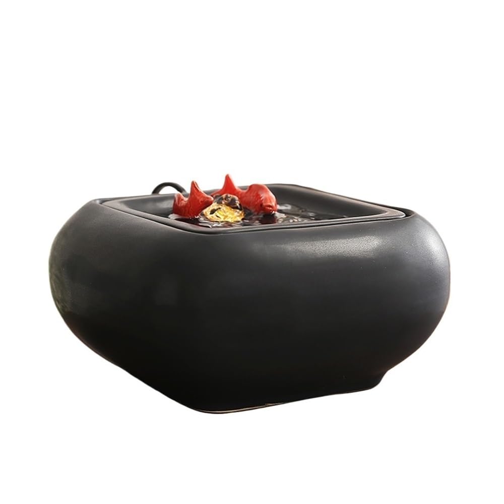 Fontaine à eau de bureau en céramique noire et ornements de méditation