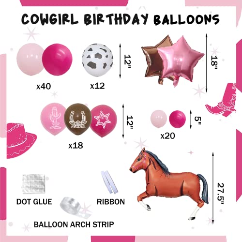 105 Pcs Western Cowgirl Birthday Party Decorations, Fiesec Retro Horse Rodeo Party Decorations Backdrop Balloon Garland Banner Horse Star Bandana Cow Print Brown Pink #TOP3