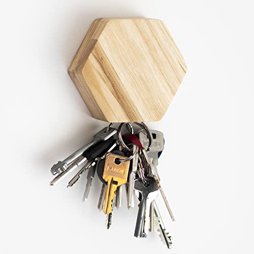 EWARTWOODS Magnetic Key Holder for Wall Key Rack Key Hook for Wall Modern Key Holder entryway Organizer Wood Key Hook Storage Hexagon (Wood, 3 pcs)