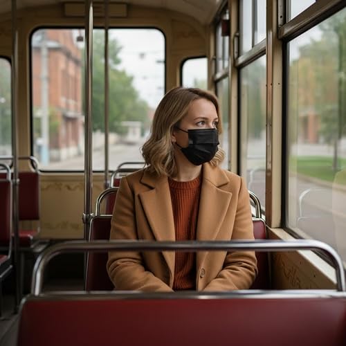 Disposable Black Face Masks: 3 Ply High Filtration & Dustproof Mouth Cover Covering – Protective Breathable Masks For Men Women – Outdoors Indoors Workplace Shops - Image 3