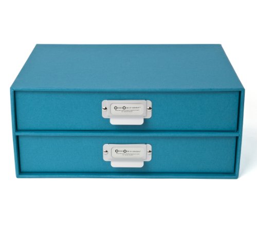 Bigso 2-Drawer Thick Label Frame Birger File Storage Box, Turquoise