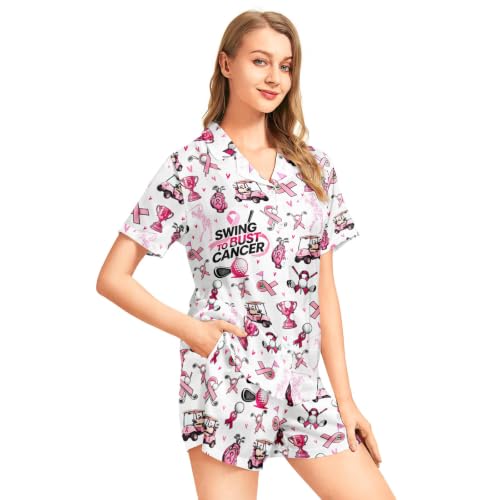 Image of Funny Satin Pajamas Set for Women Button Down Sleepwear Print Pjs Set 2 Piece Short Sleeve Loungewear Gift for Women