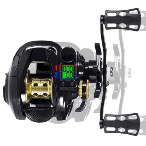 Emiif Carrete de pesca digital con relación de transmisión 7.2:1, posicionamiento de profundidad y alarma de picadura de pescado, rodamientos de bolas 7+1, para uso con mano izquierda/derecha