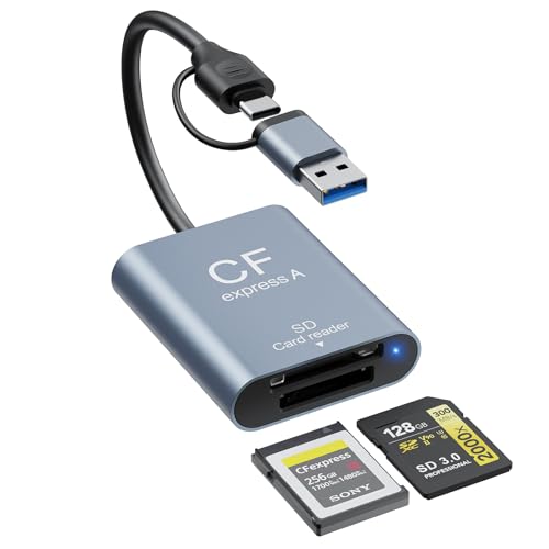 2-in-1 CFexpress Type A&SD Card Reader USB3.2 Gen 2 10Gbps CFexpress Type A Memory Card Reader with USB-C + USB-A Cable Dual-Slot CF Express Type A Reader Compatible with Windows Mac Book Google