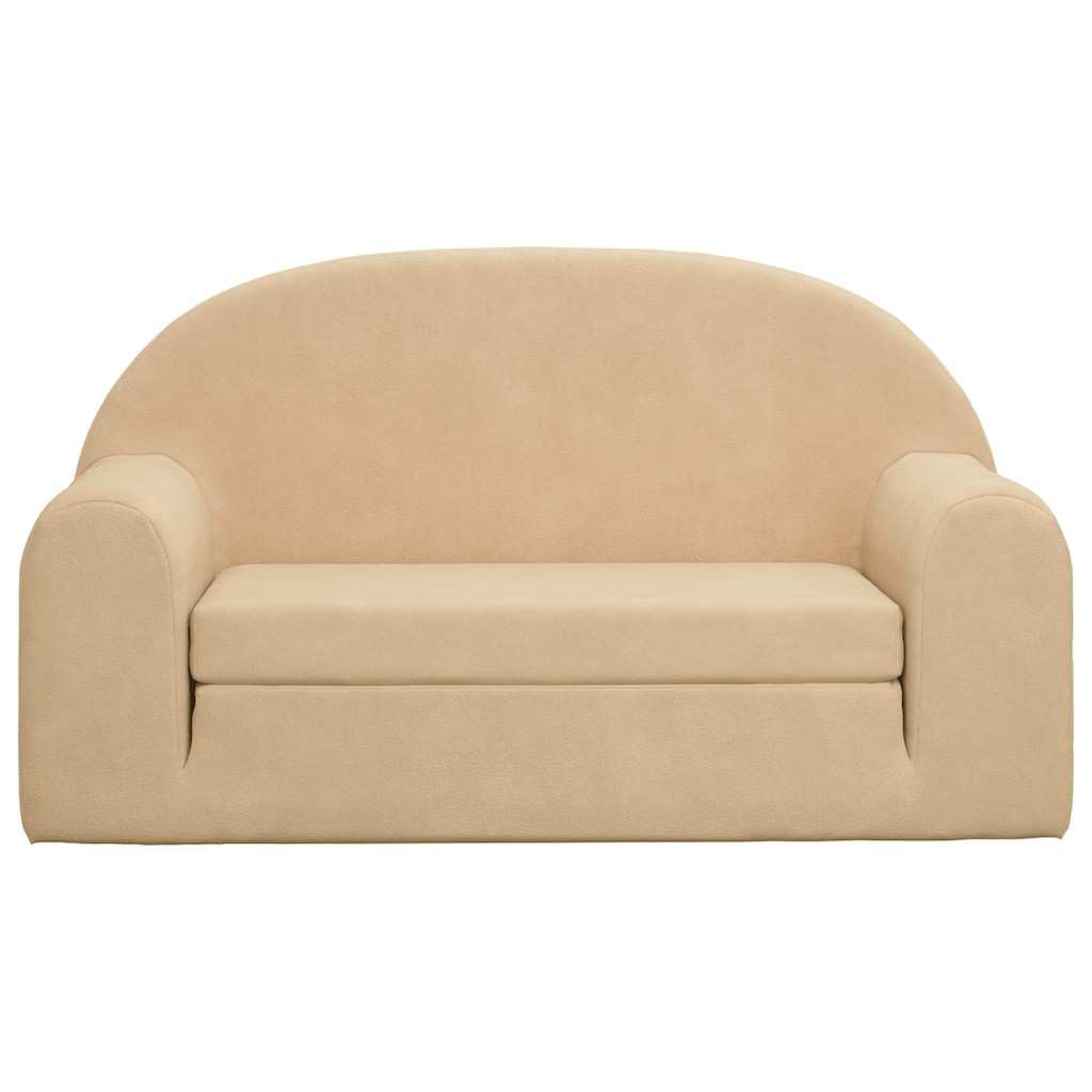 vidaXL Kinder-Schlafsofa 2-Sitzer Creme Weicher Plüsch, Kindercouch, Kinderzimmer Couch, Minisofa, Kinderzimmer Sofa, Minicouch, Mini Sofa