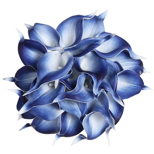 IPOPU 24PCS Real Touch Blue Calla Lily Faux Flowers Arrangement Bouquet for Home Garden Office Party Wedding Bouquet Centerpieces Flower Home Decoration