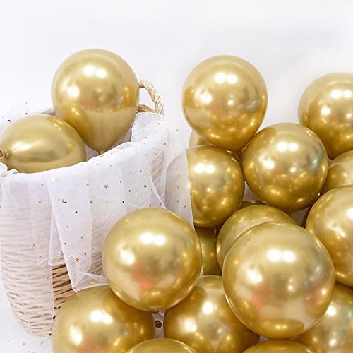 Image of 100pcs Metallic Gold Balloons Different Sizes 18 inch +12 inch +10 inch +5 inch Chrome Gold Balloon Gold Latex Balloons for Halloween Christmas Thanksgiving Birthday Party Graduation Baby Shower