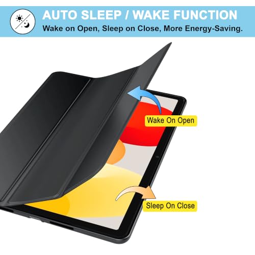 Image of CEDO Smart Case for Redmi Pad SE (11 in) Tri-Fold Flip Folio Cover | Pencil Holder | Auto Wake-Up /Sleep Mode | Multi View Angles Stand TPU Backcover (Black)