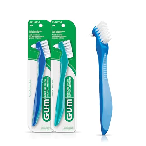 GUM Denture Brush - Dual Headed Hard Bristle...