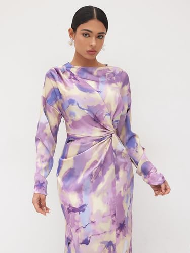 CIDER Maxi Dress Abstract Print Illusion Crew Neck Long Sleeve Middle Waist Elegant Women Dress3