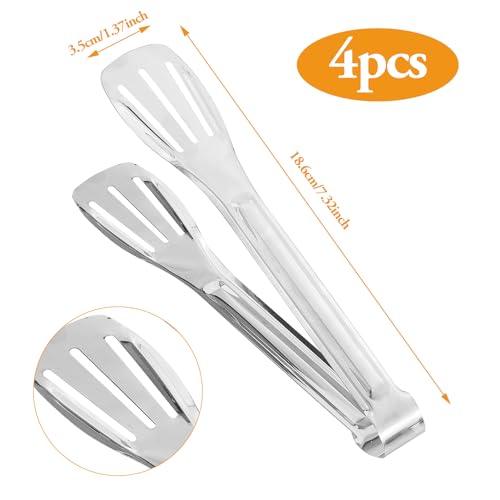 4 Pcs Kitchen Cooking Tongs Stainless Steel Food Serving Tongs 7'' Cooking Tongs Buffet Tongs Frying Tongs for Pasta Salad BBQ Cake Home Party - Image 2