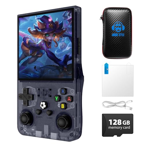Image of R36MAX Retro Game Console, 4.0 inch Retro Gaming Console with 128GB Memory, Video Game Consoles with 4000mAh Battery, Transparent Grey