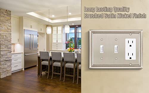 Image of Henne Bery Sunken Pearls Heavy Duty Decorative Wall Plate Switch Plate Outlet Cover (Double Toggle /Single Decorator, Satin Nickel)