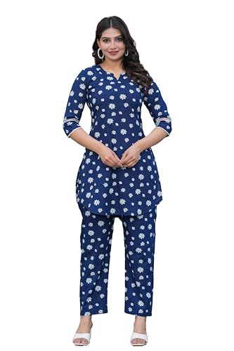 Image of Pistaa's Women Pure Cotton Floral Printed Straight Rounded Hem Co-ord Set