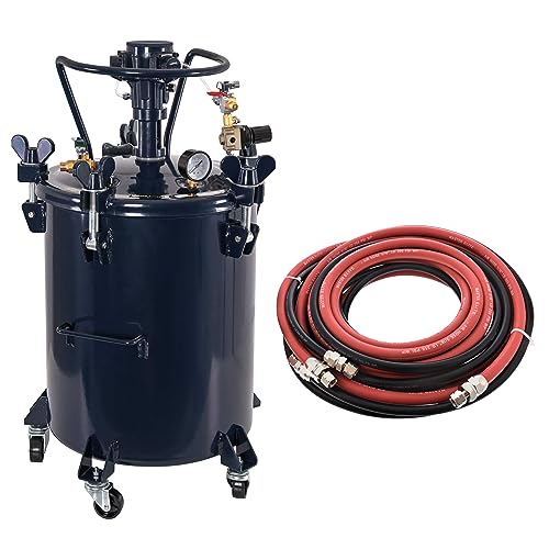 Tcp Global Commercial 10 Gallon (40 Liters) Spray Paint Pressure Pot Tank With Air Powered Mixing Agitator With Master Elite Series 25 Foot Air And Fluid Hose Assembly Set With Fittings cover